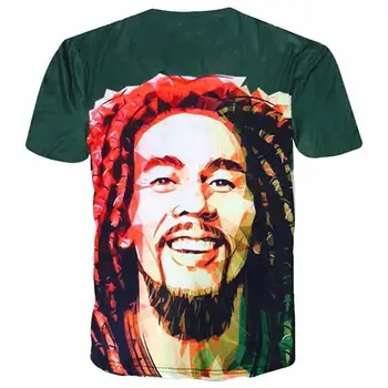 2017 Nové Módne muži ženy T-shirt 3d Tlač Reggae Hviezda Bob Marley Zelený Krátky Rukáv Letné Topy Čaj Horúci štýl Štýlový clothles