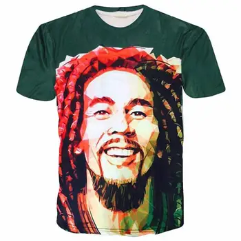2017 Nové Módne muži ženy T-shirt 3d Tlač Reggae Hviezda Bob Marley Zelený Krátky Rukáv Letné Topy Čaj Horúci štýl Štýlový clothles