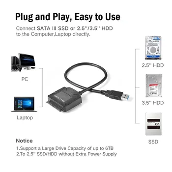 Sata Kábel Adaptéra USB 3.0 na Sata Konvertor 2.5 3.5 palcový Super Rýchlosť Pevného Disku na HDD SSD s rozhraním USB 3.0 pre Sata Kábel