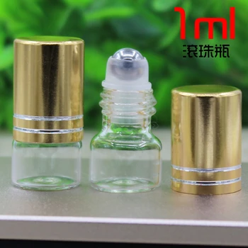 1 ML transparentné sklenené fľaše so ocele loptu roll-on pre očné krémy,parfumy,esenciálny olej,lesk na pery fľašu