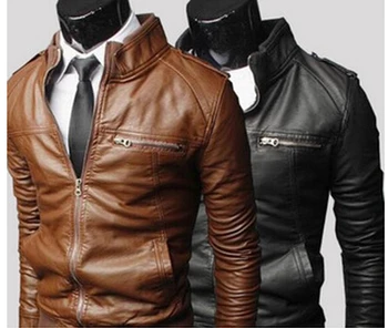 Mens PU motocykel kožený obojok British business high-end kožený kabát kvalitu srsti bunda