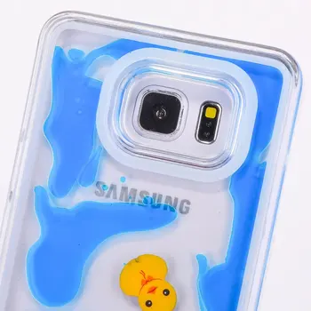 Vonada Roztomilý puzdro pre Samsung Galaxy Note 5 Unikátnych Plávajúcich Plávanie Kvapaliny Gumená Kačička Modrá Voda PC Pevný Telefón puzdro