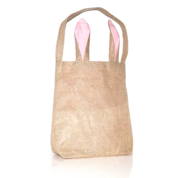 Veľkoobchod Polotovary, Nový Unikátny Dizajn Vrecoviny Veľkonočné Tote Juty Veľkonočný Zajačik taška S Bunny Uši Veľkonočné Košíky Úložný Box