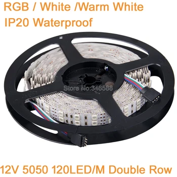 5M 12V 120LED/M 5050 Dvojradu Flexibilný LED Pás Svetla, DC12V Flexibilné LED Pásky IP20 Non Nepremokavé RGB Biela Teplá Biela Farba