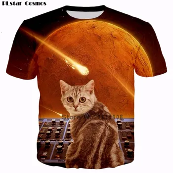 PLstar Vesmíru Lumbálna mačky na syntetizátory v priestore 3D Tlač Tričká Krátky Rukáv Lumbálna Hip Hop meteor mačky košele ženy/muži