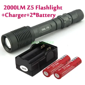 Z6 / Z5 5 Režime Lumen 2000 CREE T6 LED Baterka Zoomovateľnom Nastaviteľné rechargeble +2 *18650 batérie+nabíjačka