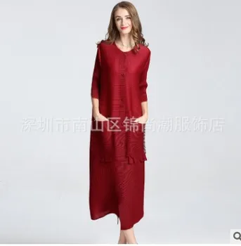 HOT PREDAJ Prekvapivo strapec miyake žien top stredne dlhý sveter skladaný vrchné oblečenie NA SKLADE