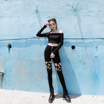 Nové Módne Punk Gotický Ženy Nohavice Legíny Duté Z Päť-Špicaté Hviezdy Ženy Oblečenie