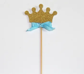 16 Modrá luk Gold Glitter Koruny Cupcake Mulčovače princ chlapec deti 1. prvé 2. 3rd birthday Party dekorácie dodávky