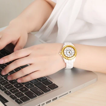 Time100 luxusné Ženy Keramické hodinky Značky Módnych kalendár Presnosť Keramické Popruh Diamond Dámy nepremokavé Quartz Hodinky cale