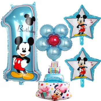 5 ks/set Baby Sprcha Strany Balóny Digital 1 Mickey Minnie Narodeniny Dekorácie Fóliové Balóniky 1th Baby Happy Birthday Vzduchu Ballon