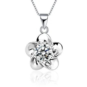 925 sterling silver lesklé crystal slivka kvet dámy'pendant náhrdelníky žena s krátkym reťazcom šperky ženy, lacné, veľkoobchod