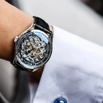 AGELOCER Kostra Sledovať Transparentné Rímske Číslo Hodinky Mužov Luxusné Značky Mechanické Muži 40 mm Sledovať Steampunk náramkové hodinky