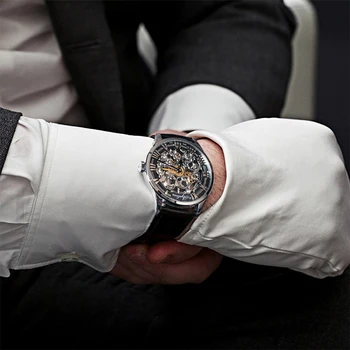 AGELOCER Kostra Sledovať Transparentné Rímske Číslo Hodinky Mužov Luxusné Značky Mechanické Muži 40 mm Sledovať Steampunk náramkové hodinky