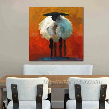 Vysoké Zručnosti Umelec Ručne maľované Vysoko Kvalitné, Moderné, Abstraktné Ovce, olejomaľba na Plátne Legrační Zviera Ovce olejomaľba