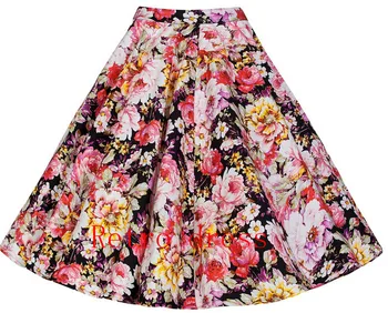 2016 nový kvetinový tlač big swing tutu sukne ženy bežné rockabily vysoký pás plesové šaty, sukne bavlna midi sukne
