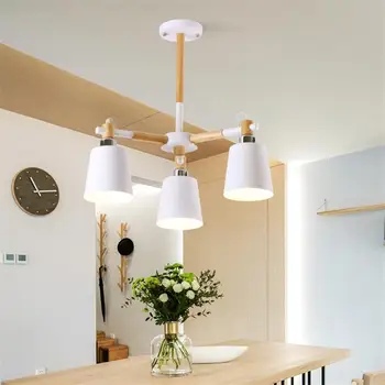 Moderná Severská Drevený Prívesok Svetlá Obývacia Izba Reštaurácia Závesné osvetlenie Štýlový Denníky Železa Droplight Čierne Biele LED Svetlo Domov