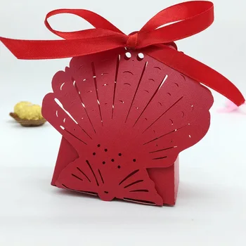 200pcs Laserom Rezané Duté Shell Candy Box Čokolády Krabice S Páse s nástrojmi Pre Svadobné Party Baby Sprcha Prospech Darček