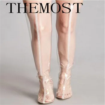 THEMOST 2017 Európskej módy sexy transparentné topánky dámy TPU kožené šliape nohami veľká veľkosť dámske topánky 33-48