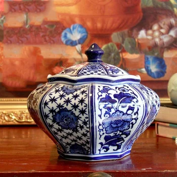 Osemhranné Jar Modré A Biele Porcelánové z Jingdezhen Keramická Nádrž Dekorácie, Čaj, Občerstvenie Pohárov
