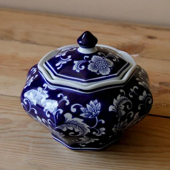Osemhranné Jar Modré A Biele Porcelánové z Jingdezhen Keramická Nádrž Dekorácie, Čaj, Občerstvenie Pohárov