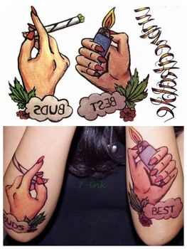 Nepremokavé Dočasné Tetovanie Nálepky Ľahšie dymu Konope Leaf anglický text Vody Prenos Falošné Tetovanie Pre Človeka Ženy