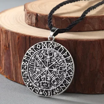 QIMING Viking Šperky Antique Silver Vegvisir Kúzlo Náhrdelník Chokers Prívesok Runic náhrdelník Viking Kompas prívesok Muž neckl
