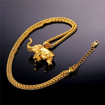 U7 Nehrdzavejúcej Ocele Zlatá Farba Slon Náhrdelník Trendy Mužov Šperky, Prívesok Charm & Reťazca Zvierat Šťastie Šperky Darček P755
