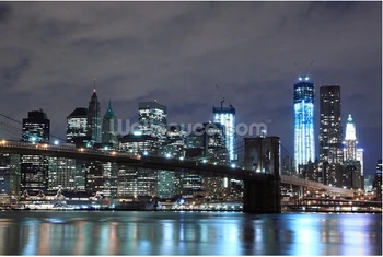 Vlastné foto tapety,New York Brooklyn Bridge nočná scéna nástenné maľby bytov, obytných, kancelárskych tapety na stenu