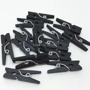 1000pcs Breza Drevo Oblečenie Kolíky Kolíkov Mini Clothespins Peg Klipy Držiteľa Karty Svadobné Black 25mm