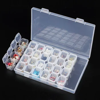 28 Sloty Diamond Výšivky Box Diamond Maľovanie Príslušenstvo Prípade Jasné, plastové Korálky Displej Skladovacie Škatule Cross Stitch Nástroje xsh