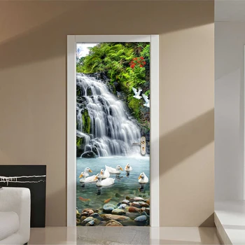 Čínsky Štýl Vodopád Krajiny 3D nástennú maľbu Dvere Nálepky Štúdia Izba Obývacia Izba Domova PVC Vodotesná, Dvere, Tapety 3 D