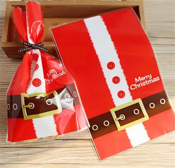 100ks/veľa 14x22cm Santa Claus Oblečenie Plastové Biscuit Cookie Candy Tašky Pečenie Balenie Na Vianočný Večierok Darčeková Taška