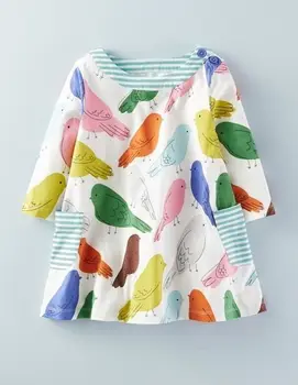 Holka Vták Kvetinový Princezná šaty Dieťa party šaty 2018 Jednorožec Tlač Deti detský Šaty pre Dievčatá Jeseň Šaty