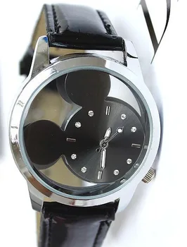 Módne Značky Mickey Ženy Hodinky quartz bežné transparentné duté dial kožené deti náramkové hodinky ženy šaty Študentov hodinky