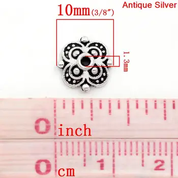 8SEASONS Perličiek Čiapky Kvet Antique Silver(Hodí 12mm-14 mm Korálky) 10x10mm,Otvor:Cca 1.3 mm,100ks 2016 nové