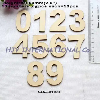 (10numbers,50pcs/lot) 50mm Drevené Čísla 1-9 Nedokončené Rustikálny Drevo -CT1356