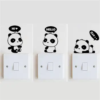 3 ks /set Roztomilé Zábavné Panda Prepínač Nálepky Domova Stenu, Vinylové Nálepky DIY Domáce Dekorácie Prepínač Odtlačkový Wc nástennú maľbu Y-34