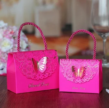 Candy box vrece čokolády papier darčekový balíček pre Narodeniny, Svadby, Party prospech Dekor dodávky DIY kabelka butterfly design Wh