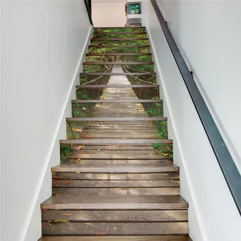 13 Ks/Set Creative DIY 3D Stairway Nálepky Lesa Drawbride Vzor pre Dom Schody Dekorácie Veľké Schodisko Nálepka na Stenu
