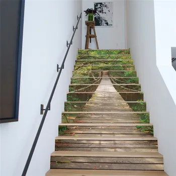 13 Ks/Set Creative DIY 3D Stairway Nálepky Lesa Drawbride Vzor pre Dom Schody Dekorácie Veľké Schodisko Nálepka na Stenu