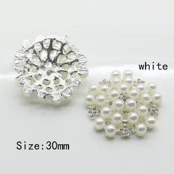 Nové 6pcs/Set 30 mm Krásna biela perla strieborné tlačidlo číre sklo drahokamu tlačidlá svadobné oblečenie meetal tlačidlo Dekoratívne