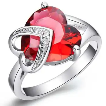 Striebornej Farby v Tvare Srdca Rez Napodobňované fialová Červená Modrá Crystal AAA CZ Snubné Prstene Romantické Vianoce Lásky Dar
