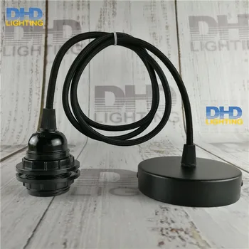 Vzorku, aby E27 Edison lampa zariadenie black bakelite 2 tieni krúžok zásuvky plastové objímky s čierny kábel a stropné dosky