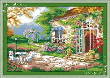 Krásne Romantické nádvoria záhrady,11CT tlačené na plátno Cross Stitch súpravy,vyšívanie, vyšívať Sady,14CT DMC Scénické Domova