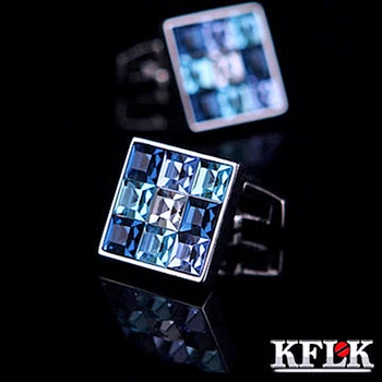 KFLK Luxusné tričko cufflink pre pánske Značky putá tlačidlá Gradient efekt Krištáľovo putá odkaz Vysokej Kvality abotoaduras Šperky