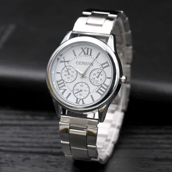 Hot Predaj Ženeve Bežné Hodinky Ženy Quartz hodinky Rímske Číslice nehrdzavejúcej ocele Šaty hodinky Relogio feminino Reloj Mujer