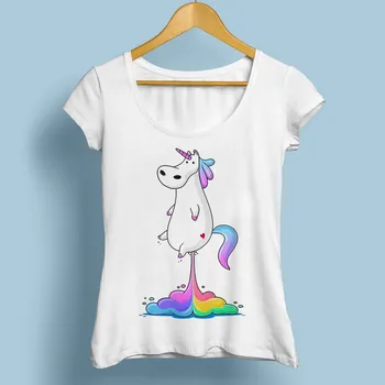Roztomilý tuku jednorožec prdenie rainbow vtipné tričko femme jollypeach zbrusu nový kawaii biela fashion tričko ženy pohodlné T-Shirt