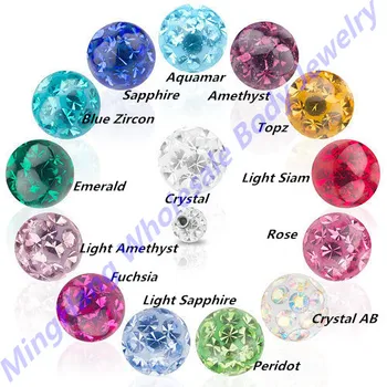 Zmiešané 14 Farieb Gem Crystal Ferido Epoxidové 16 g*3 mm Loptu Labret Obočie N Krúžok Prírubové Percing Náhradné Telo Šperky