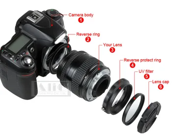 DSLR Makro Objektív Zadnej strane Namontujte Príslušenstvo Ochrana Adaptér Krúžok pre Nikon AF AF-S, AF-S Objektív Znovu nainštalovaný Filter 52mm